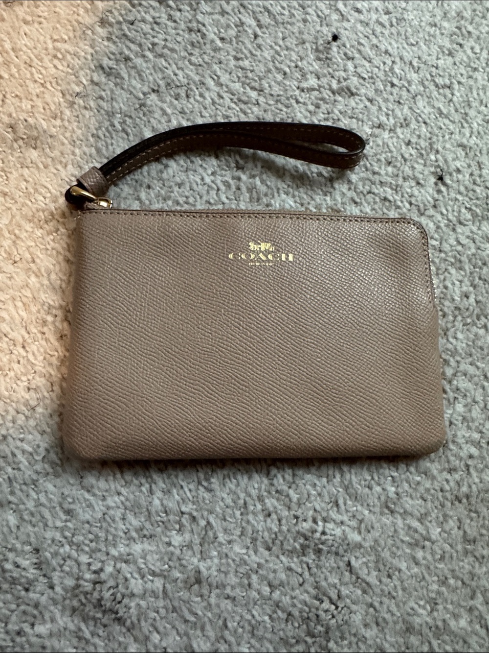 Coach Taupe Wristlet Pouch with Gold Logo